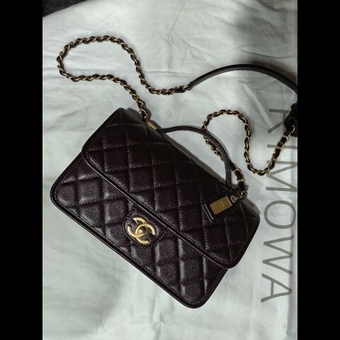 CHANEL 香奈兒 深棕色 牛皮 郵差包 金口 鐵牌