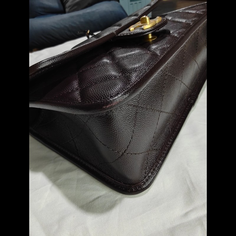 CHANEL 香奈兒 深棕色 牛皮 郵差包 金扣 軍牌 coco handle-12