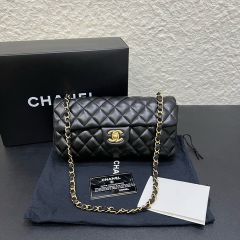 99新全套Chanel香奈兒黑金羊皮west flap法棍CF單肩包腋下包