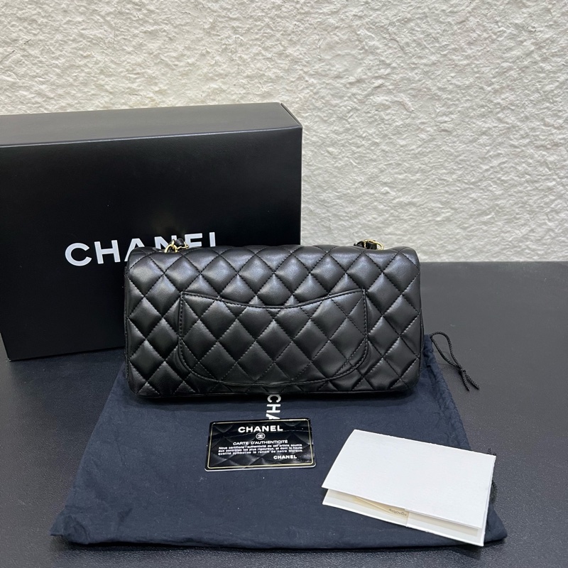 99新全套Chanel香奈兒黑金羊皮west flap法棍CF單肩包腋下包-1