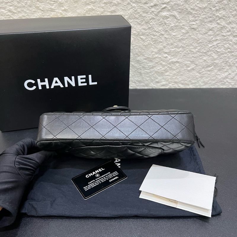 99新全套Chanel香奈兒黑金羊皮west flap法棍CF單肩包腋下包-4