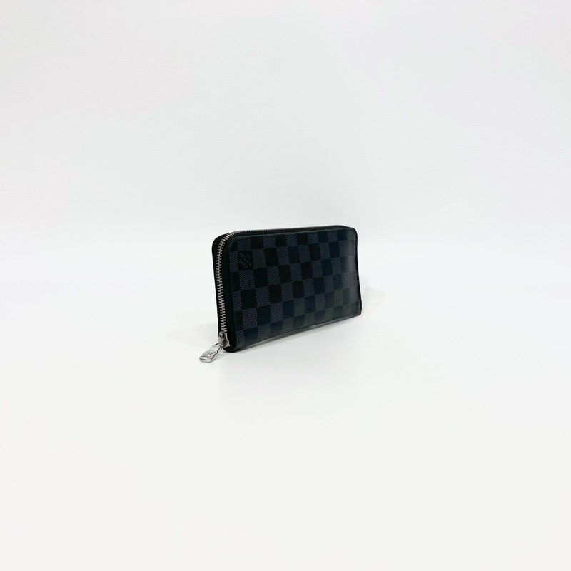 LV黑灰棋盤格直立式14卡銀釦ㄇ拉長夾N63095-2