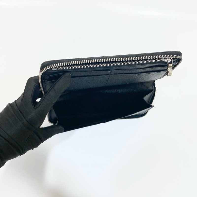 LV黑灰棋盤格直立式14卡銀釦ㄇ拉長夾N63095-6