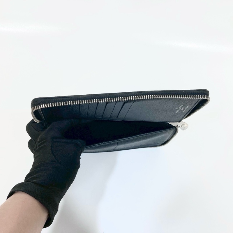 LV黑灰棋盤格直立式14卡銀釦ㄇ拉長夾N63095-7