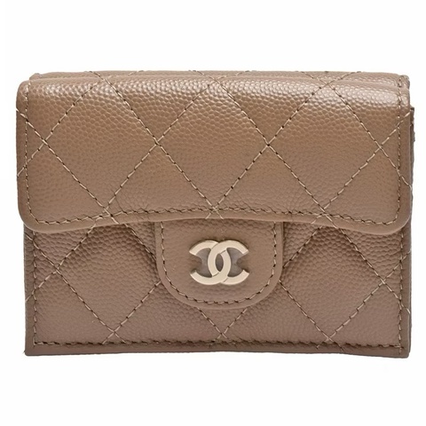 Chanel 三折短夾 晶片款 絕版摩卡奶茶色