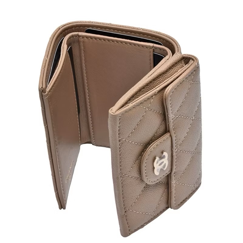 Chanel 三折短夾 晶片款 專櫃包裝未開箱 絕版摩卡奶茶色-4