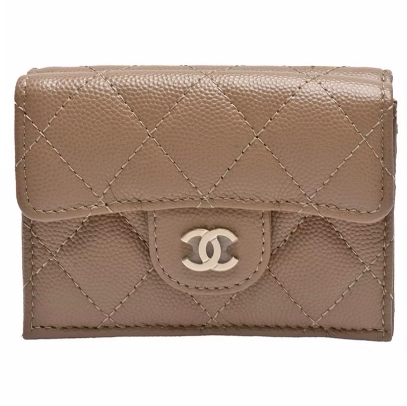 Chanel 三折短夾 晶片款 摩卡奶茶色-5