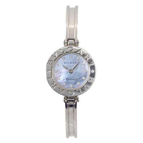 寶格麗 B-Zero1 BZ22S 女士手鐲腕錶，鑲嵌 12 顆鑽石，藍色錶殼，石英機芯