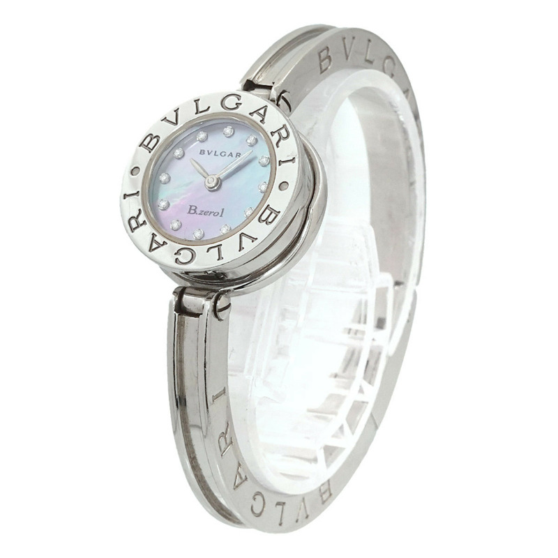 寶格麗 B-Zero1 BZ22S 女士手鐲腕錶，鑲嵌 12 顆鑽石，藍色錶殼，石英機芯-1