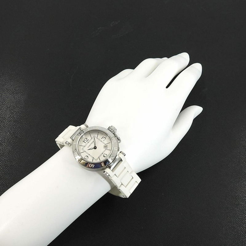 卡地亞 Pasha Seatimer W3140002 女士白色日期石英腕錶-3