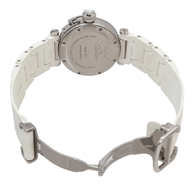 卡地亞 Pasha Seatimer W3140002 女士白色日期石英腕錶-4