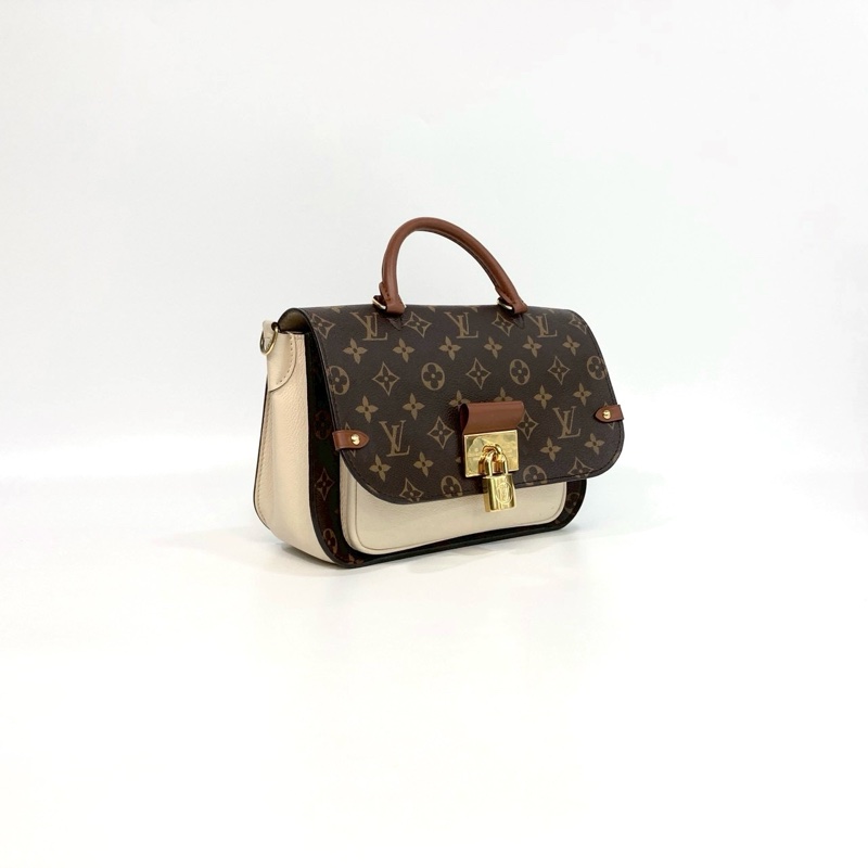 LV原花拚奶油白大鎖頭Vaugirard手提斜背包M44354-2