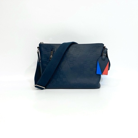 LV海軍藍牛皮棋盤格Mick pm斜背包N41637