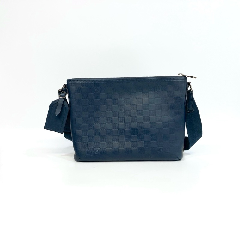LV海軍藍牛皮棋盤格Mick pm斜背包N41637-1