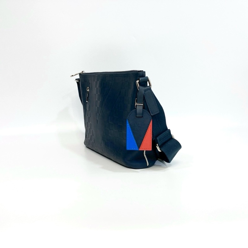 LV海軍藍牛皮棋盤格Mick pm斜背包N41637-2