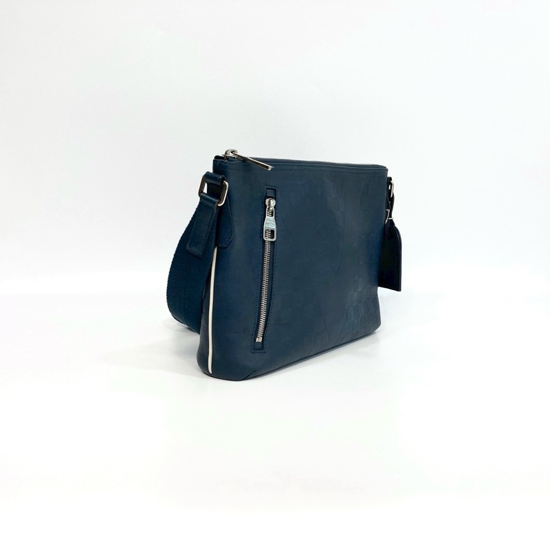 LV海軍藍牛皮棋盤格Mick pm斜背包N41637-3