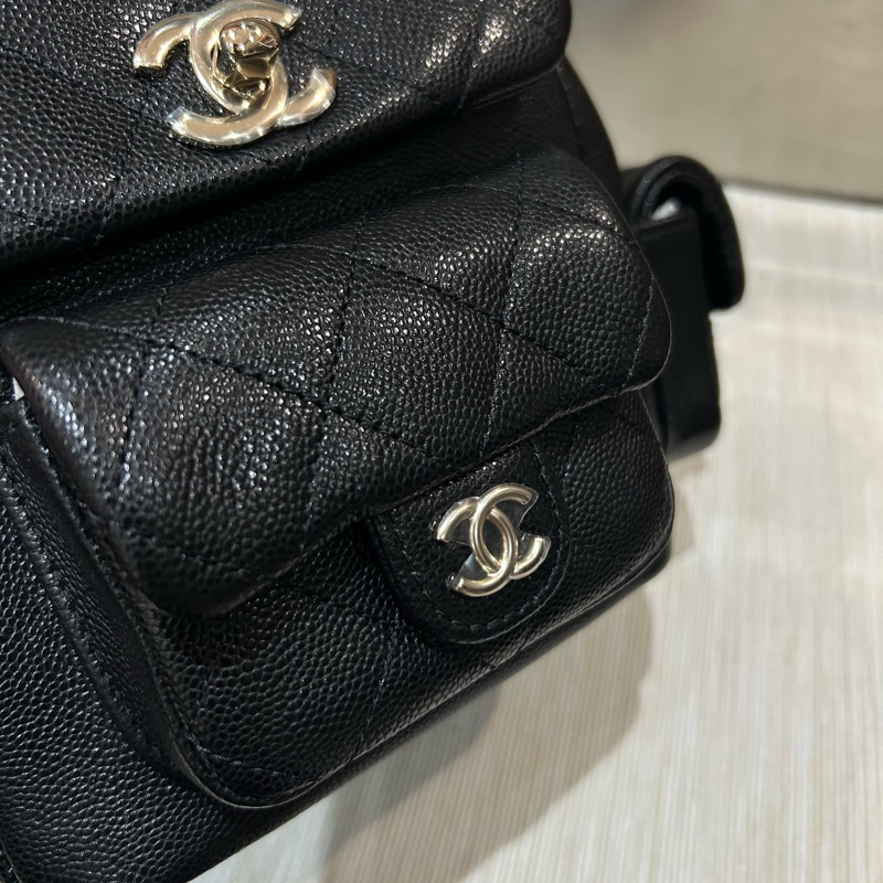 全新CHANEL Duma backpack AS4399 黑魚子醬牛皮淡金釦菱格紋-5