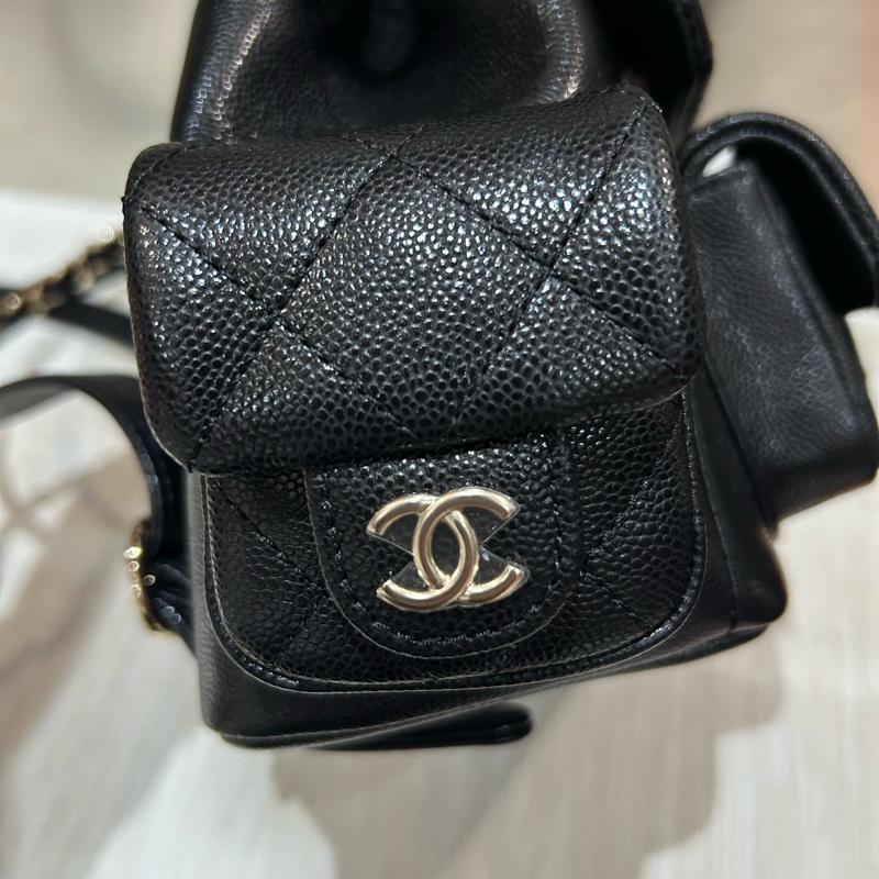 全新CHANEL Duma backpack AS4399 黑魚子醬牛皮淡金釦菱格紋-6