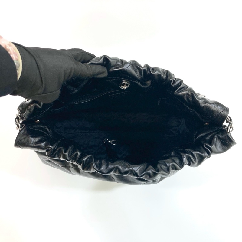 🕯️近全新香奈兒22包CHANEL黑銀中號油蠟牛皮22包/AS3261/垃圾袋-5