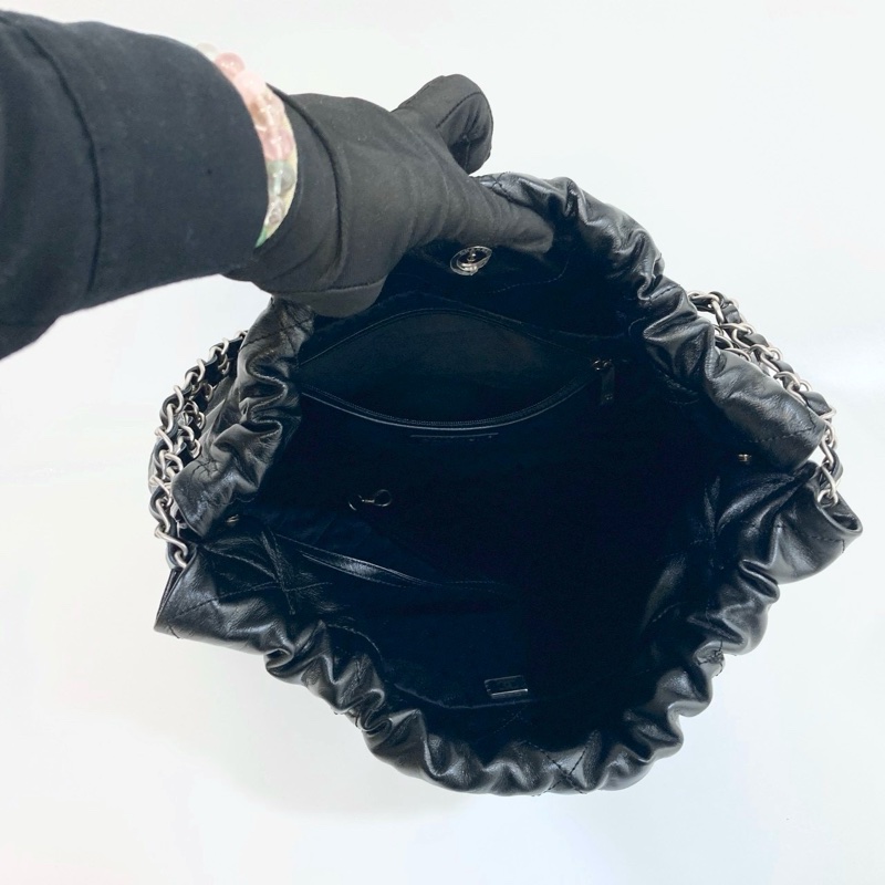 🕯️近全新香奈兒22包CHANEL黑銀中號油蠟牛皮22包/AS3261/垃圾袋-6