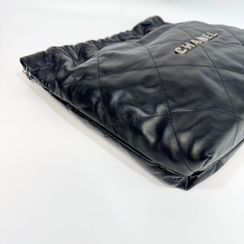 🕯️近全新香奈兒22包CHANEL黑銀中號油蠟牛皮22包/AS3261/垃圾袋-4