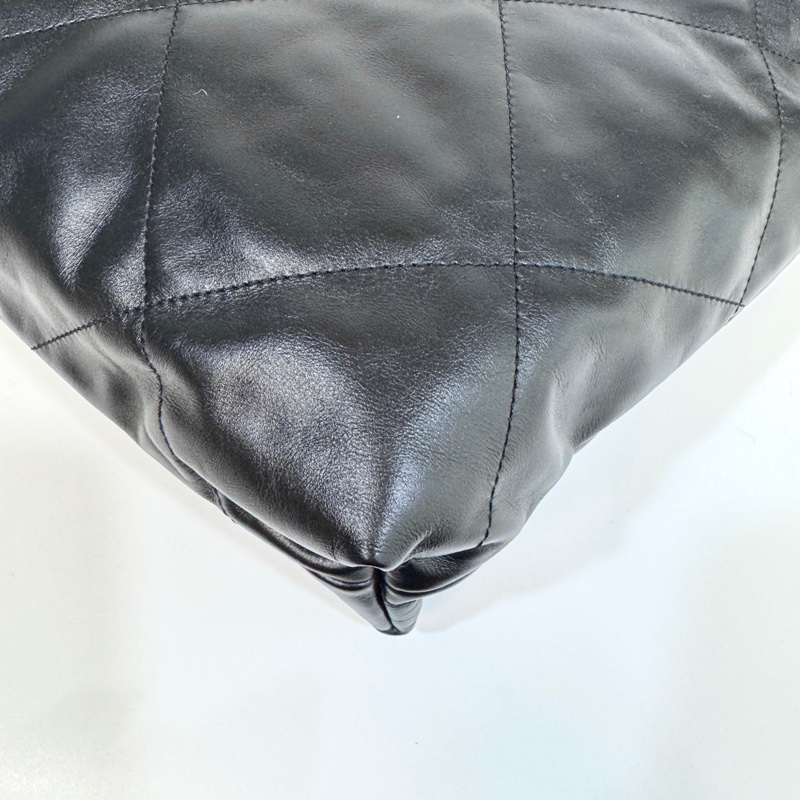 🕯️近全新香奈兒22包CHANEL黑銀中號油蠟牛皮22包/AS3261/垃圾袋-10