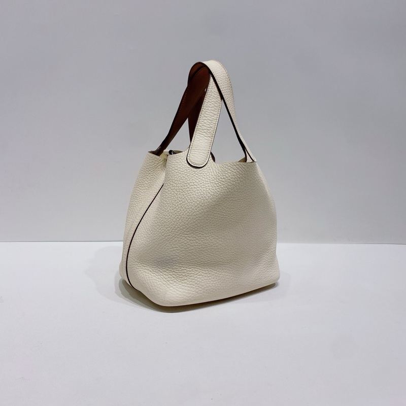 Hermès 愛馬仕 picotin 菜籃子18 銀扣 Z刻 奶油白拼棕手提-2