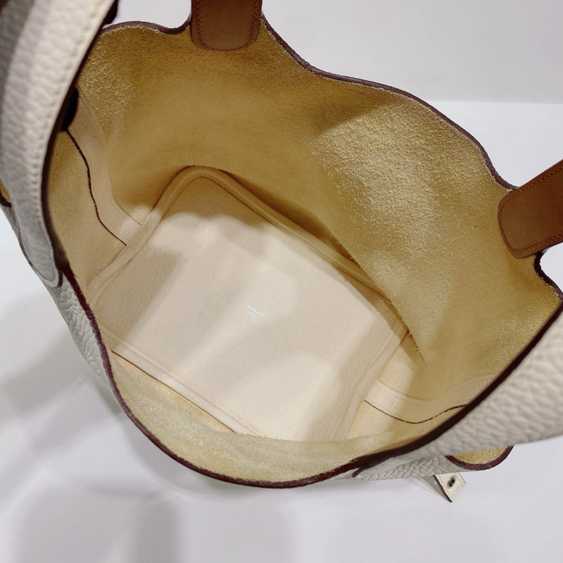 Hermès 愛馬仕 picotin 菜籃子18 銀扣 Z刻 奶油白拼棕手提-7