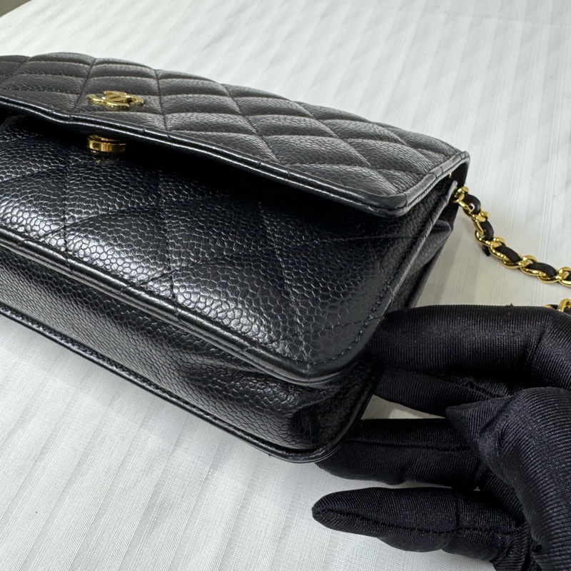 Chanel 黑金荔枝牛皮大WOC發財包Wallet on chain-6