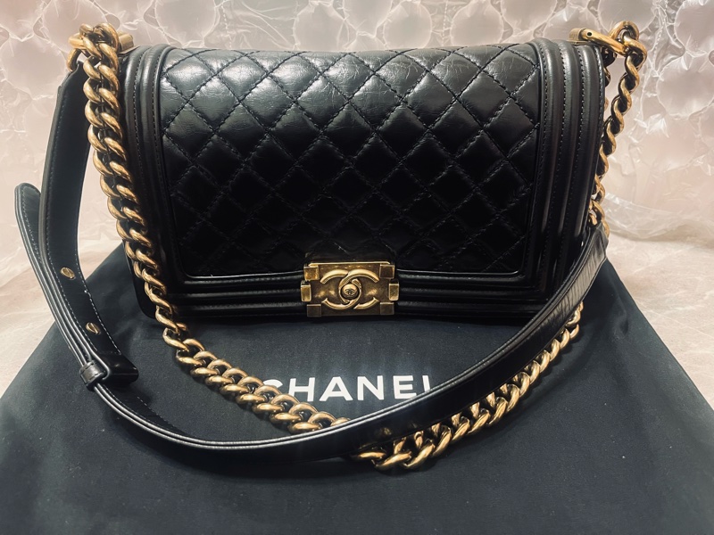 Chanel Boy25 柔油蠟皮 淡金扣-0