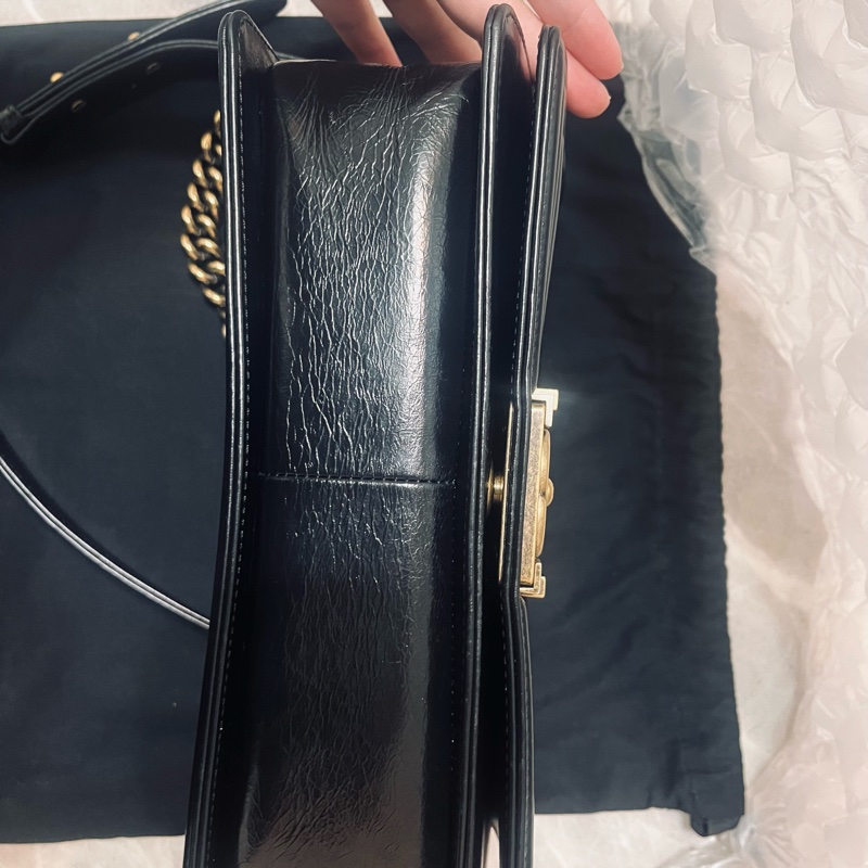 Chanel Boy25 柔油蠟皮 淡金扣-8