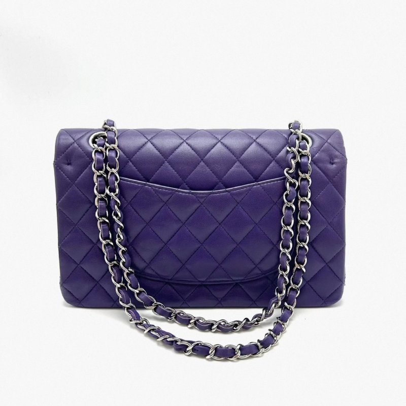 CHANEL紫色銀扣CF中號肩背斜背包 25*16*7 98新配件塵袋幫-1