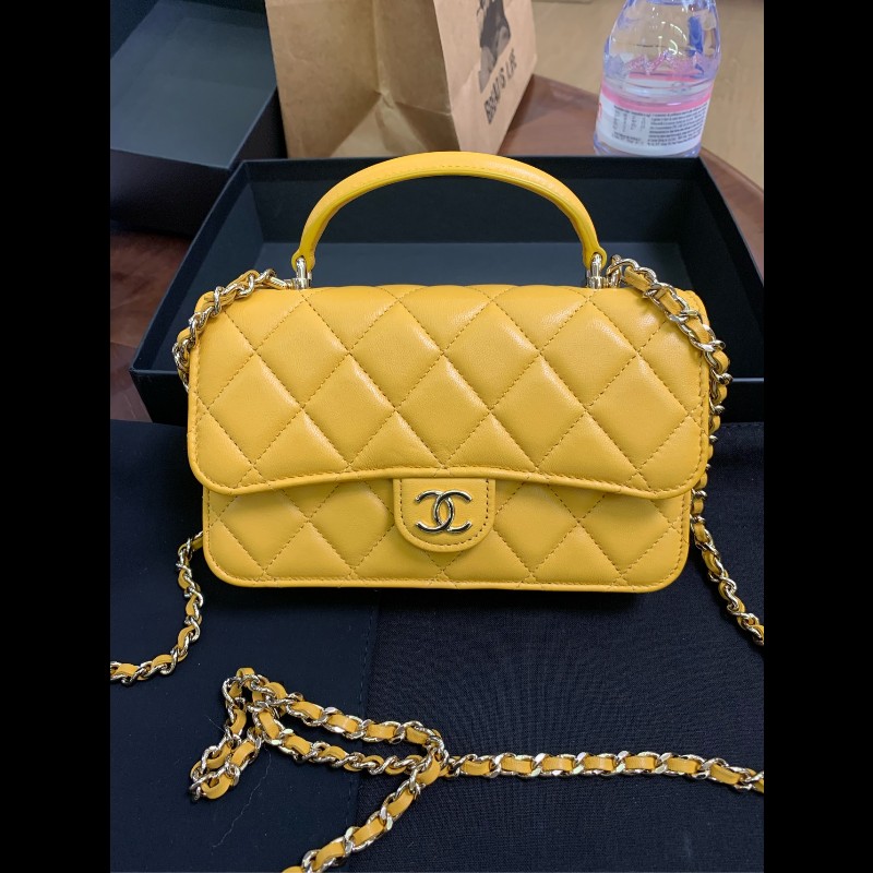 Chanel 手柄woc包薑黃色 鏈條肩背包斜背包 晶片款-0