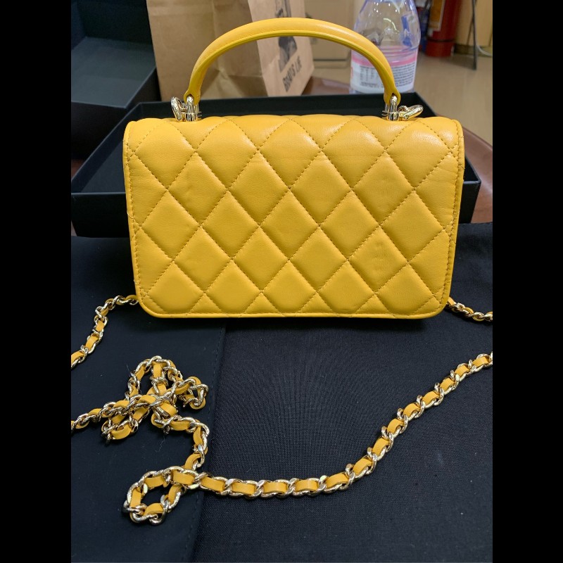 Chanel 手柄woc包薑黃色 鏈條肩背包斜背包 晶片款-1