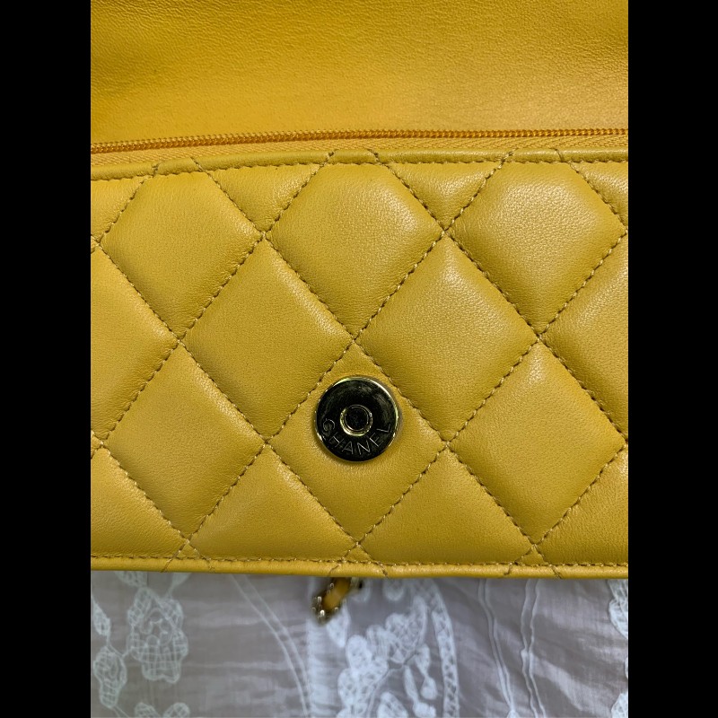 Chanel 手柄woc包薑黃色 鏈條肩背包斜背包 晶片款-3