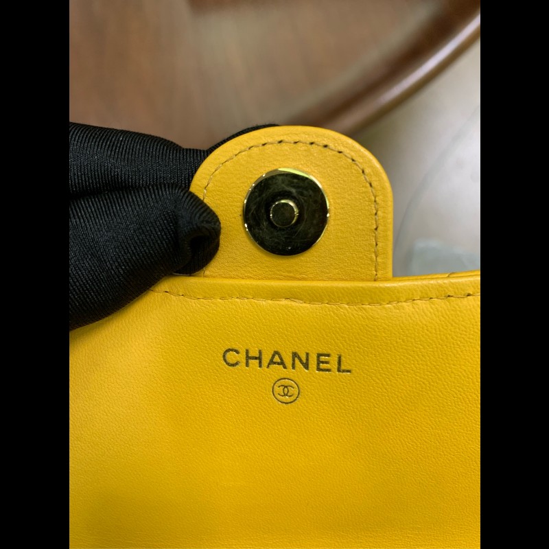 Chanel 手柄woc包薑黃色 鏈條肩背包斜背包 晶片款-5