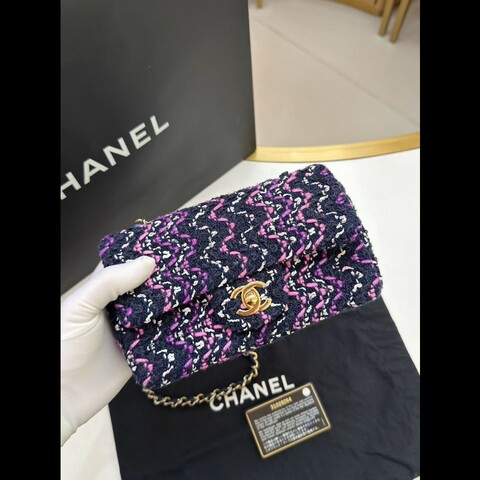 Chanel 21p紫色毛呢編織大mini cf鏈條包