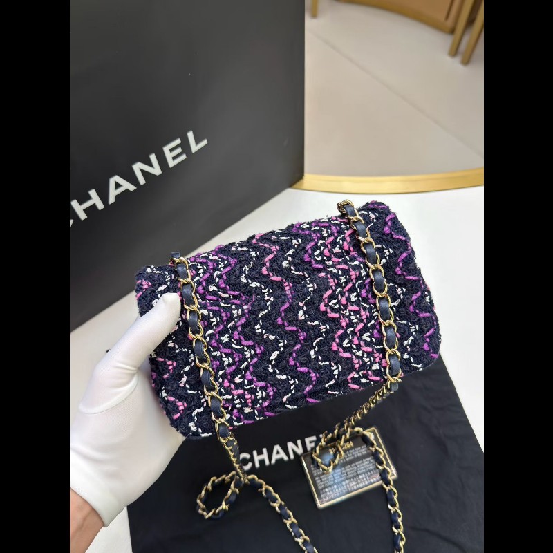 Chanel 21p紫色毛呢編織大mini cf鏈條包-1