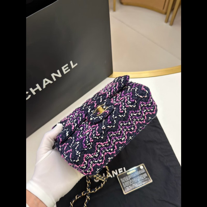 Chanel 21p紫色毛呢編織大mini cf鏈條包-2