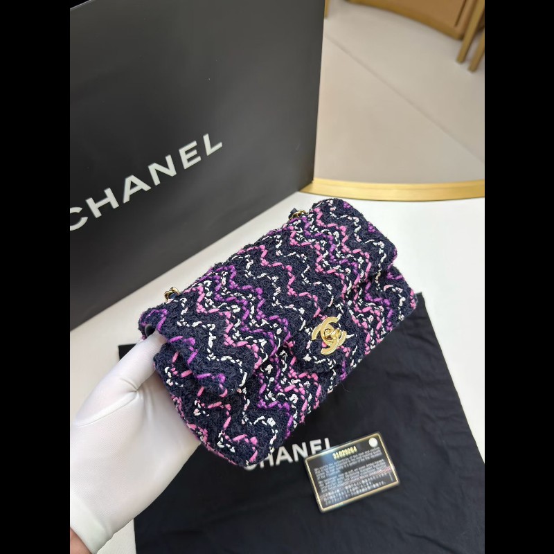 Chanel 21p紫色毛呢編織大mini cf鏈條包-3
