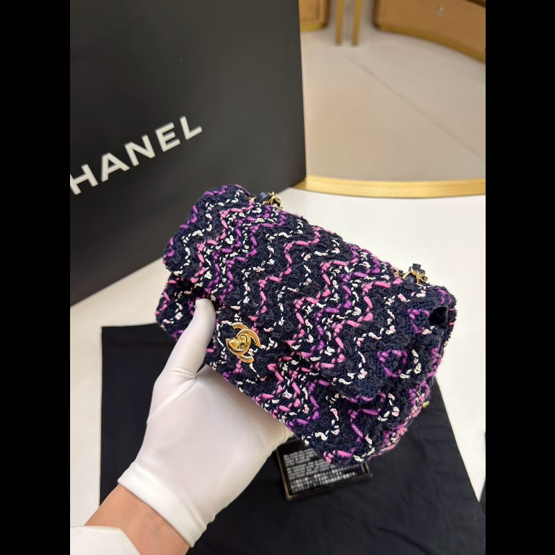 Chanel 21p紫色毛呢編織大mini cf鏈條包-6