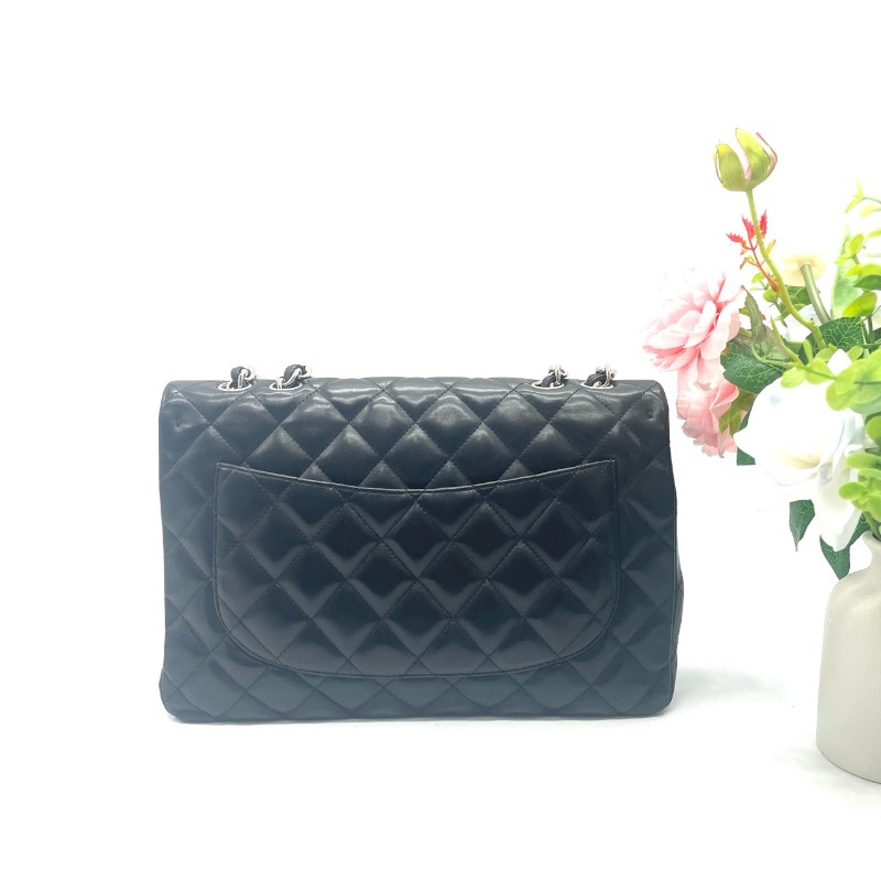 Chanel CF系列 jumbo黑銀羊皮鏈條包-2