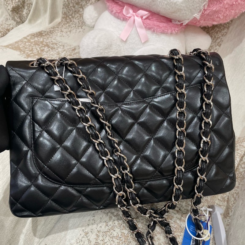 Chanel CF系列 jumbo黑銀羊皮鏈條包-11