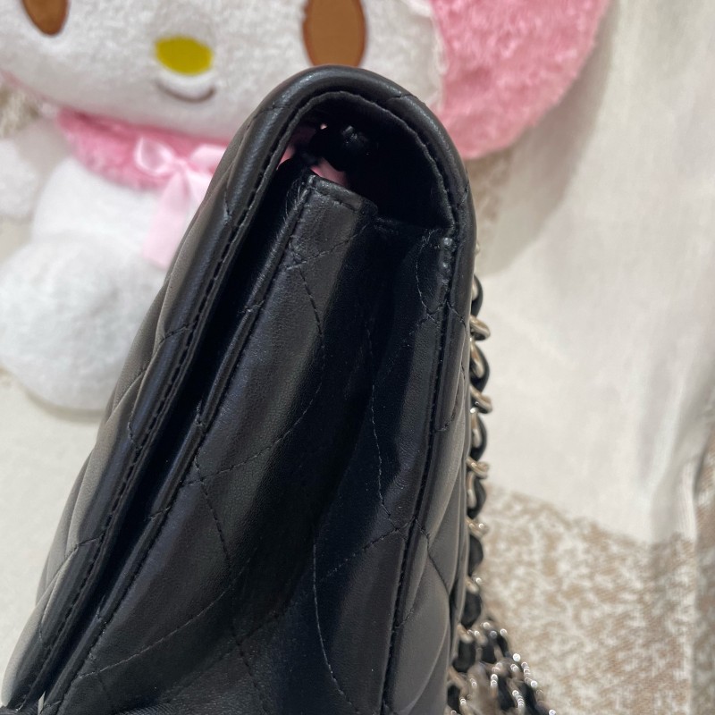 Chanel CF系列 jumbo黑銀羊皮鏈條包-12