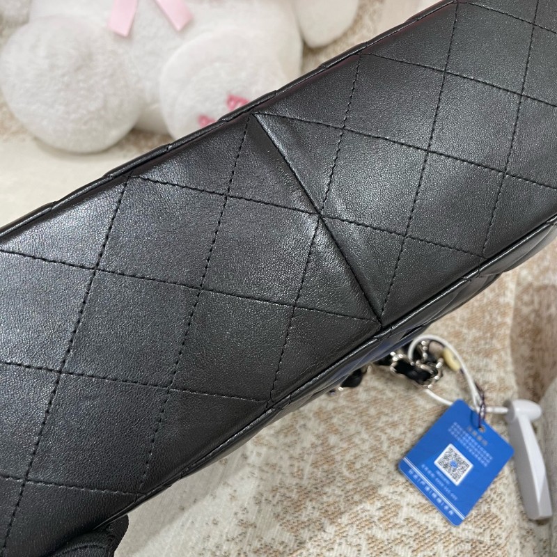 Chanel CF系列 jumbo黑銀羊皮鏈條包-15