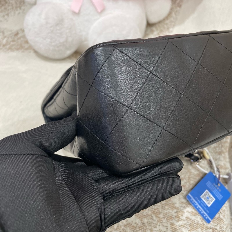 Chanel CF系列 jumbo黑銀羊皮鏈條包-16