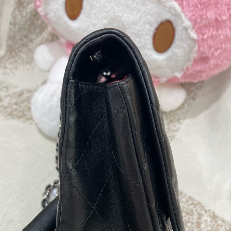Chanel CF系列 jumbo黑銀羊皮鏈條包-17