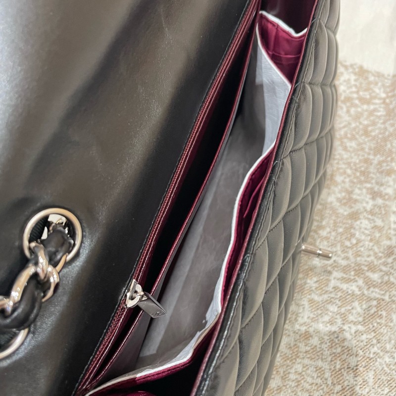 Chanel CF系列 jumbo黑銀羊皮鏈條包-22