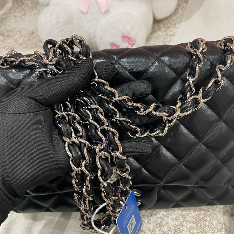 Chanel CF系列 jumbo黑銀羊皮鏈條包-24