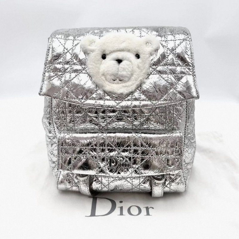 DIOR Stardust爆裂紋銀色小熊後背包18*22*7 98新配件塵袋-1